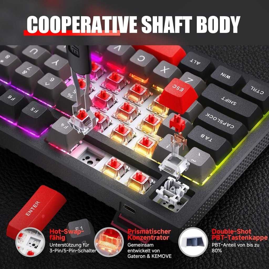 KEMOVE K98 Klawiatura mechaniczna 3 tryby, RGB PBT Silver Switch POWYS