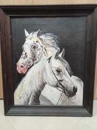 Obraz konie ręcznie malowany 71/61 rama