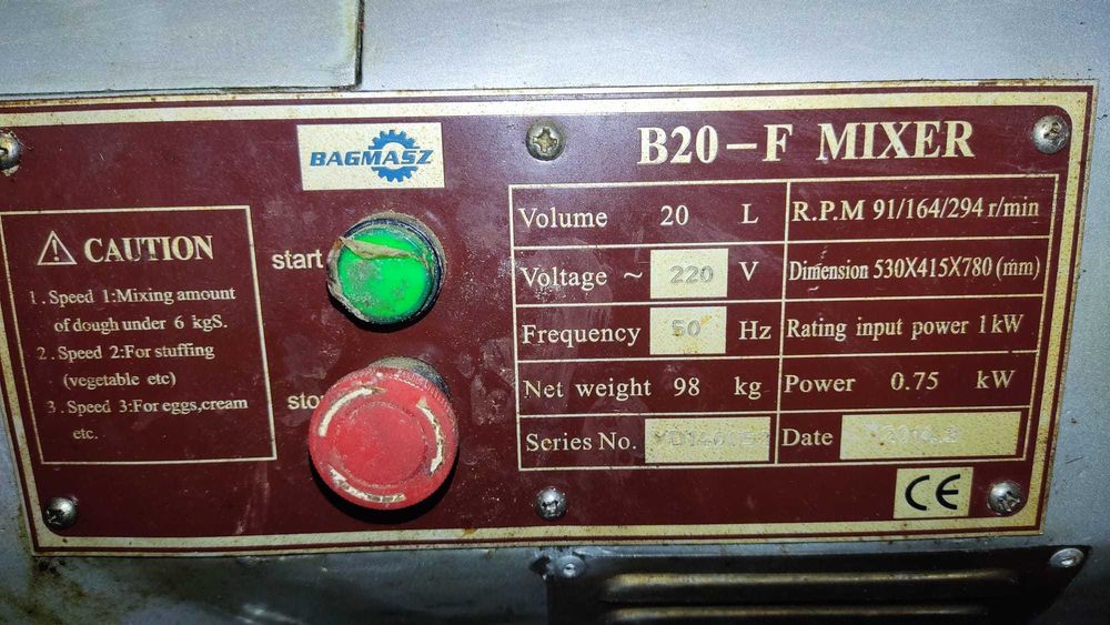 Ubijaczka planetarna BAGMASZ B-20-F mixer 20l.