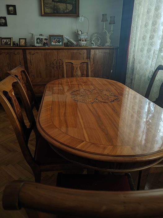 Stół owalny rozsuwany Intarsja lata 70-80