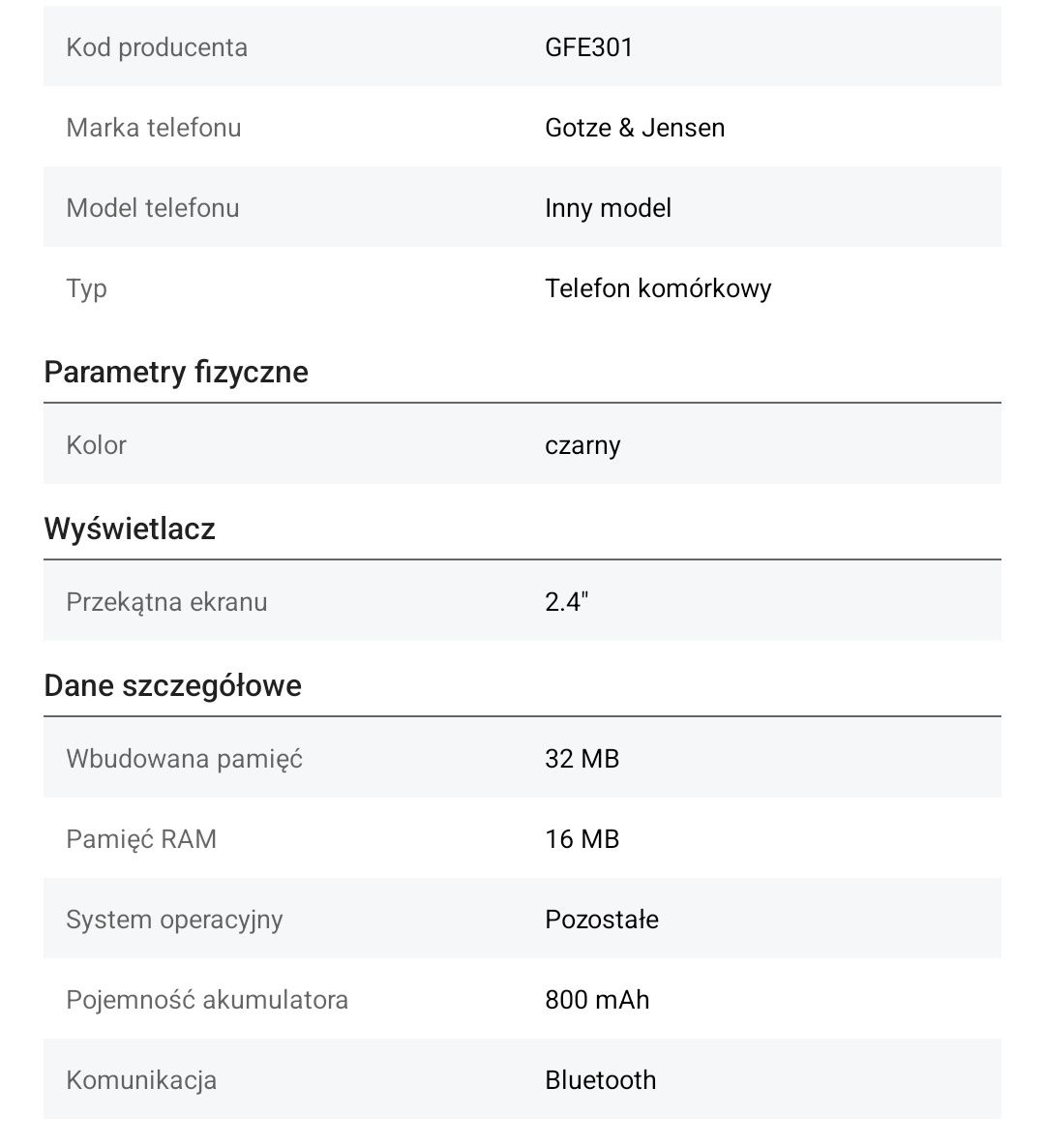 Telefon komórkowy Gotze & Jensen GFE301 czarny