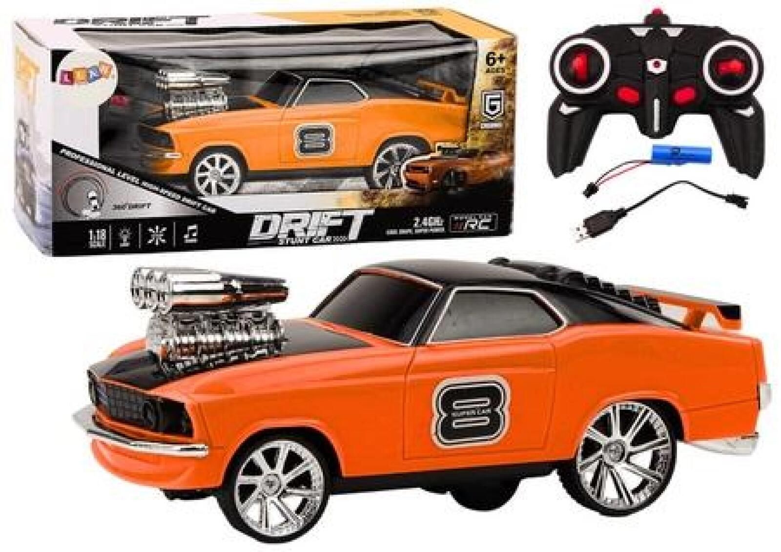 Auto R/c 1:18 Drift 360 światło dźwięk pomarańcz. pudełko,328x163 mm