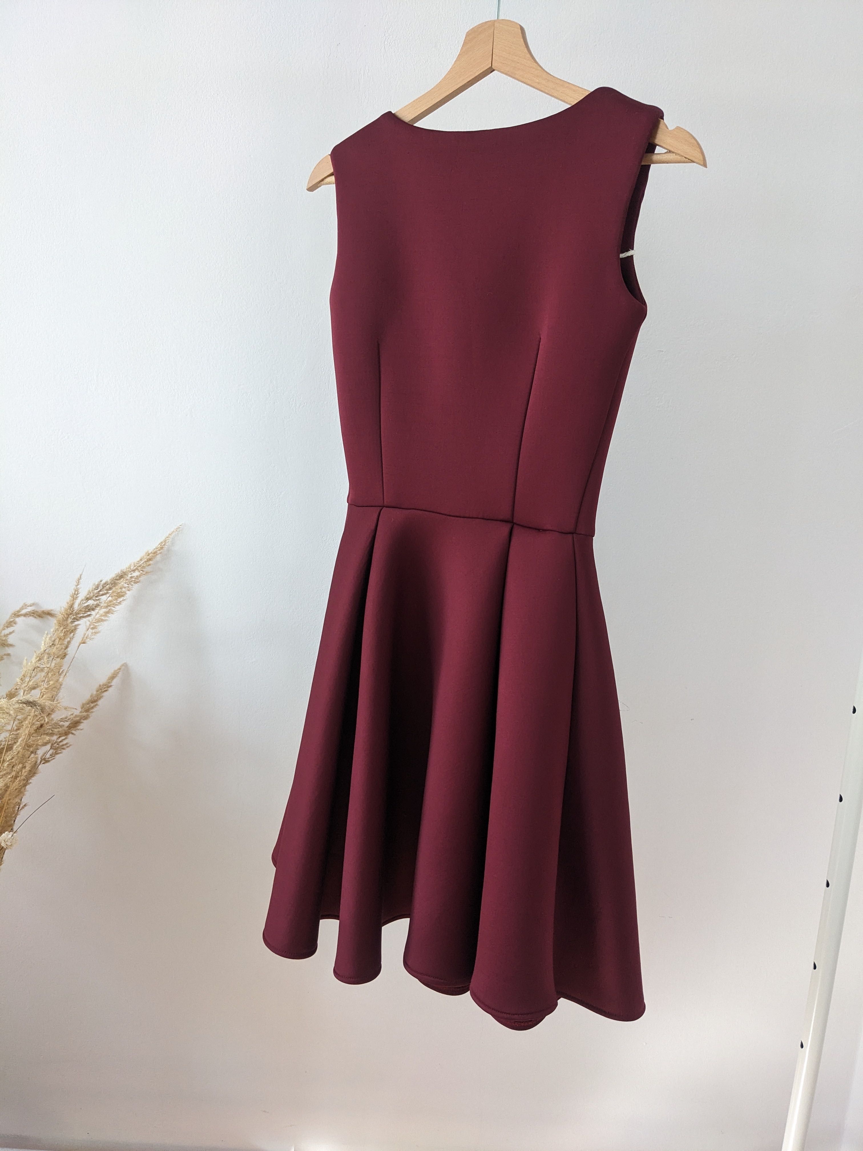 VUBU NOWA elegancka bordowa czerwona rozkloszowana sukienka S 36