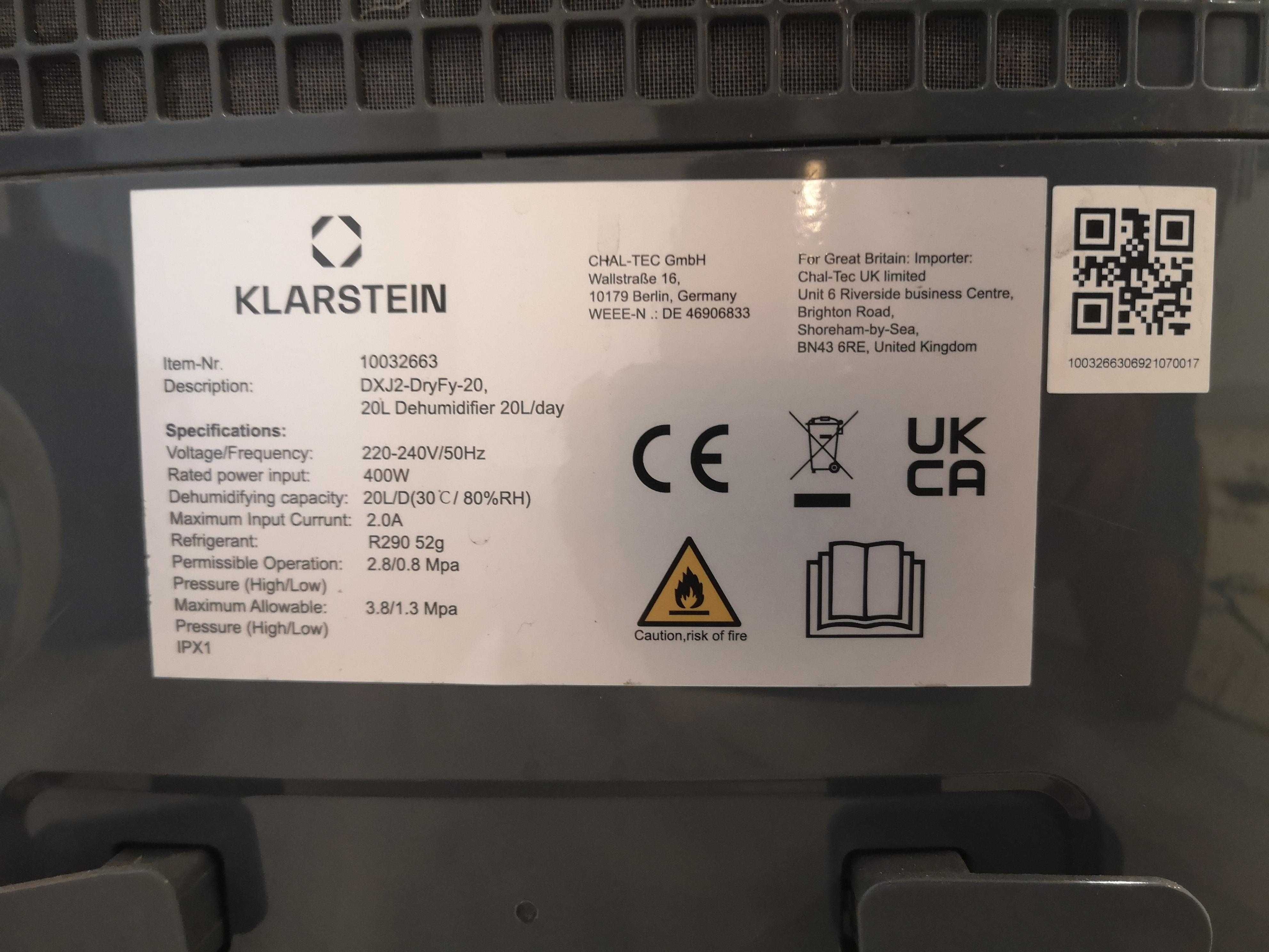 Desumidificador Klarstein 20 Litros