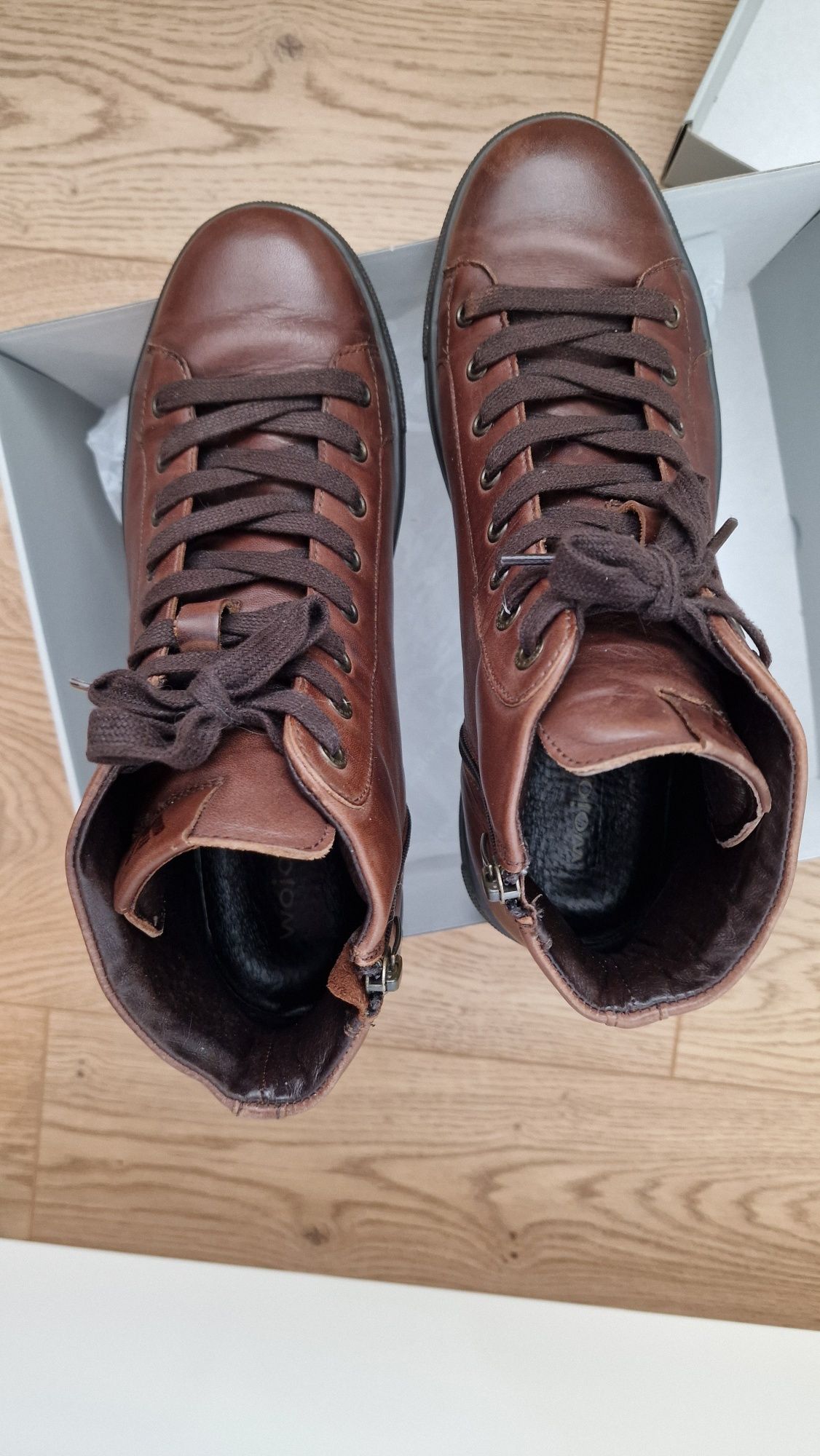 Trzewiki sneakers Wojas 620952 brązowe sznurowane i na ekspres