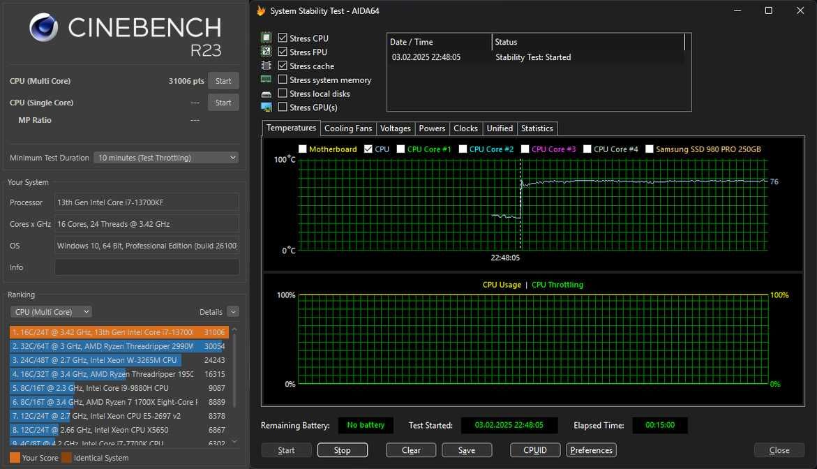 INTEL I7-13700KF / Z690 / DDR5 32Gb / NVME 250Gb + 1Tb / RTX 4080