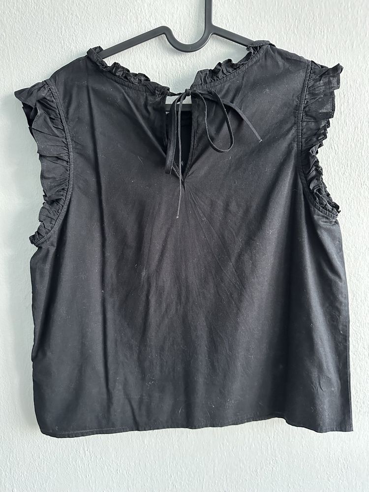 Czarna bluzka bez rękawów H&M 38 M haftowane kwiaty