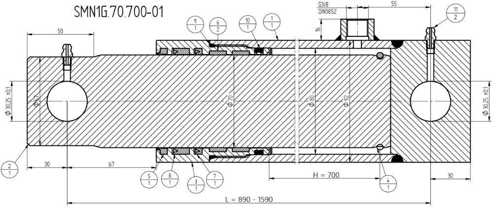 Siłownik Cylinder HYDRAULICZNY SKOK 700 SMN1G 70x700 [2221]