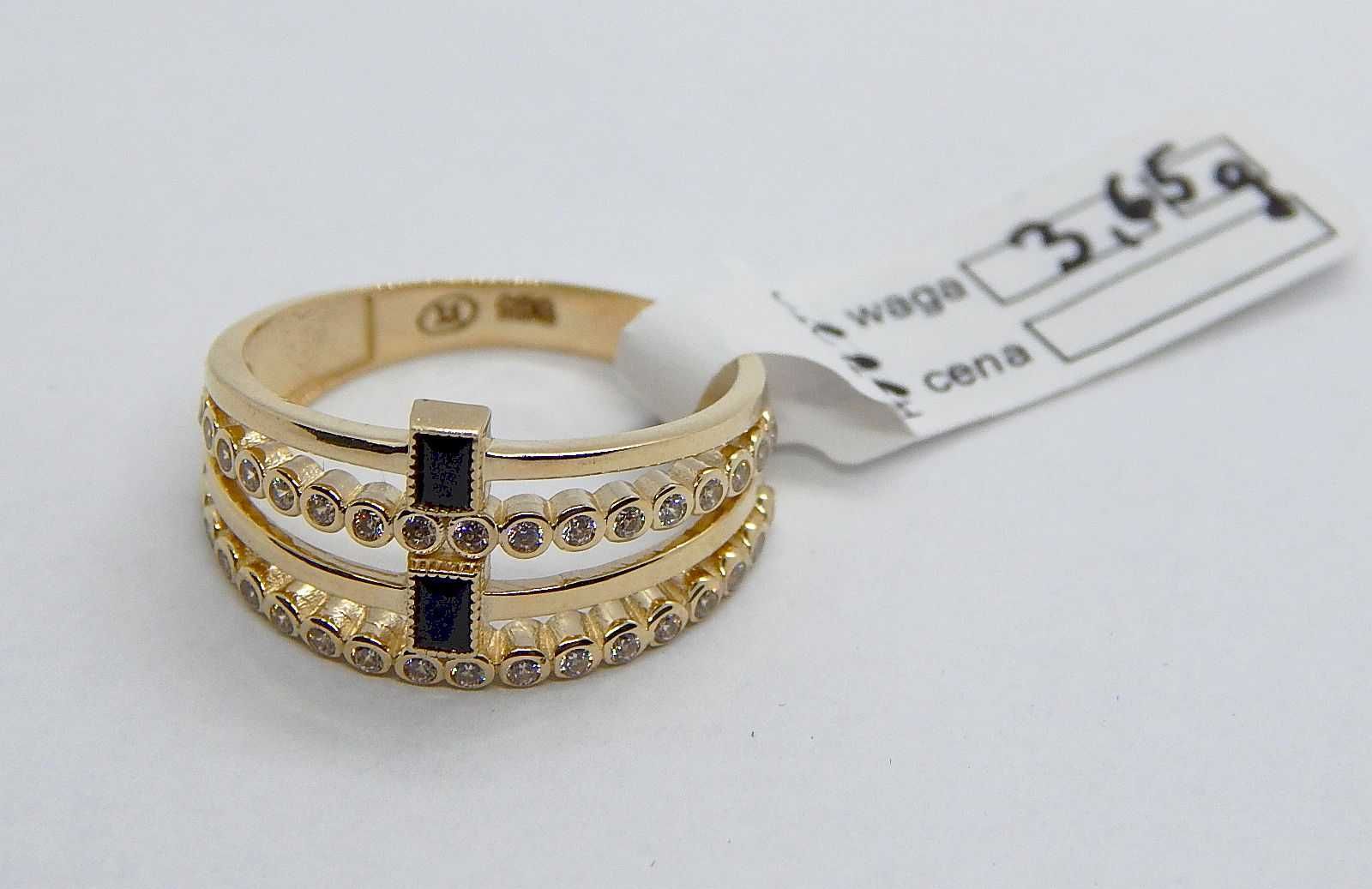 Złoty pierścionek obręcze z cyrkoniami złoto pr. 585 roz. 18 3,65 g