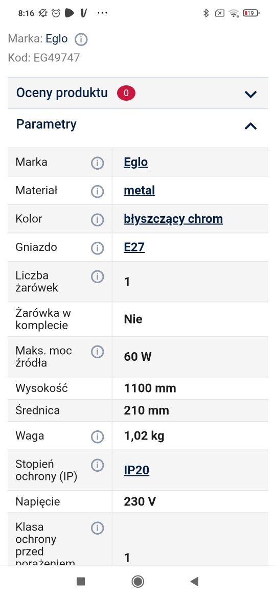 Lampa wisząca Eglo Ropley EGL49747 nad wyspę