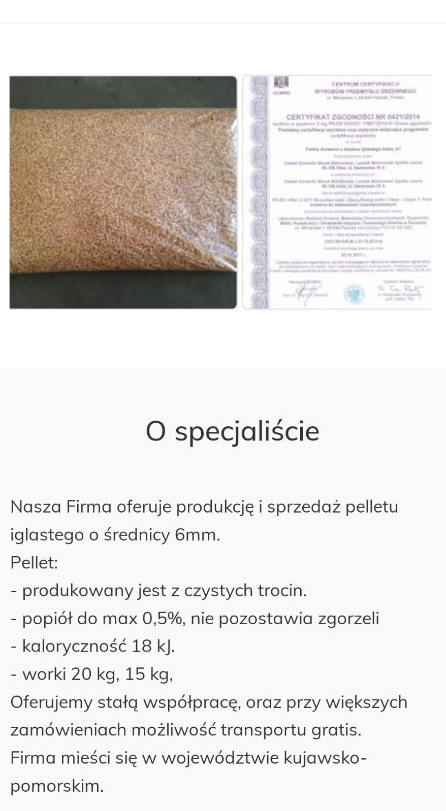 Pellet drzewny  klasy A1