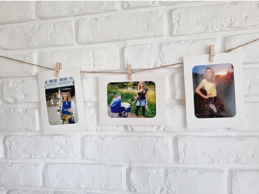 Kartonowe ramki do wieszania zdjęć 10x15 40 szt + klamerki i sznurek