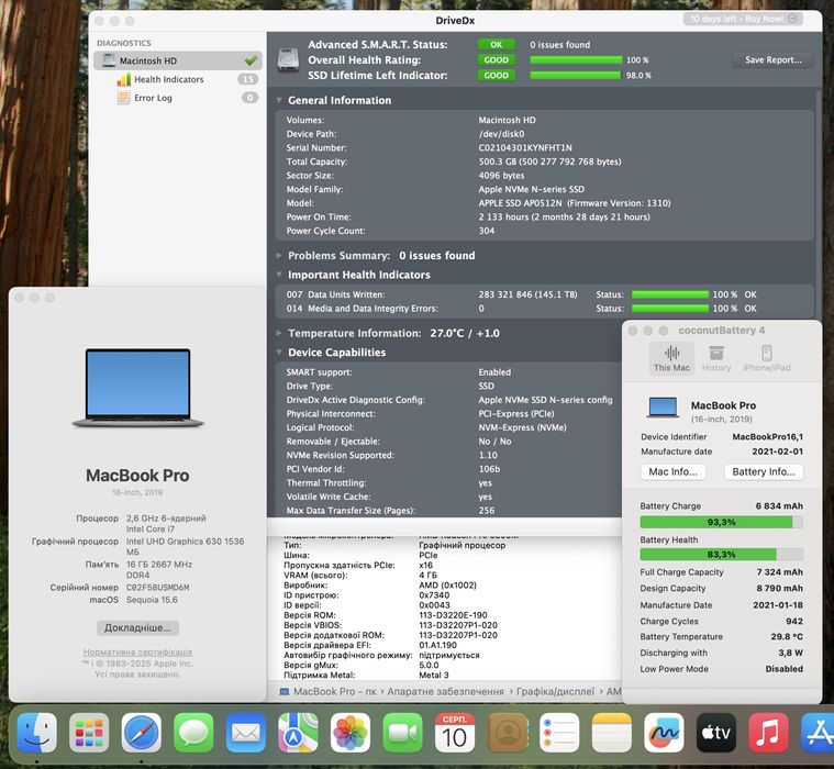 Apple MacBook Pro 16 (A2141) 16″ i7-9750H, 16Gb RAM, 512Gb SSD, 2021р