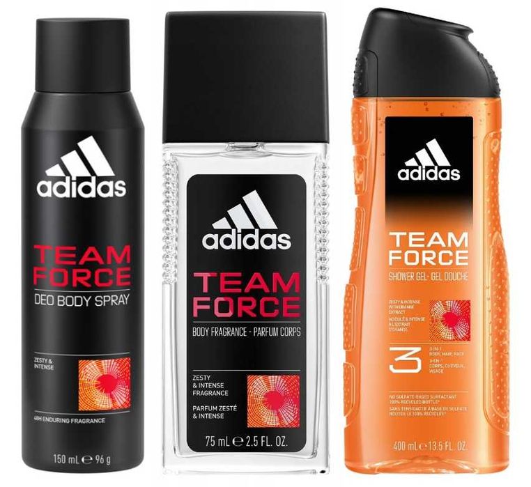 Zestaw Adidas Team Force dezodorant 75ml+ DEO spray 150 ml + żel