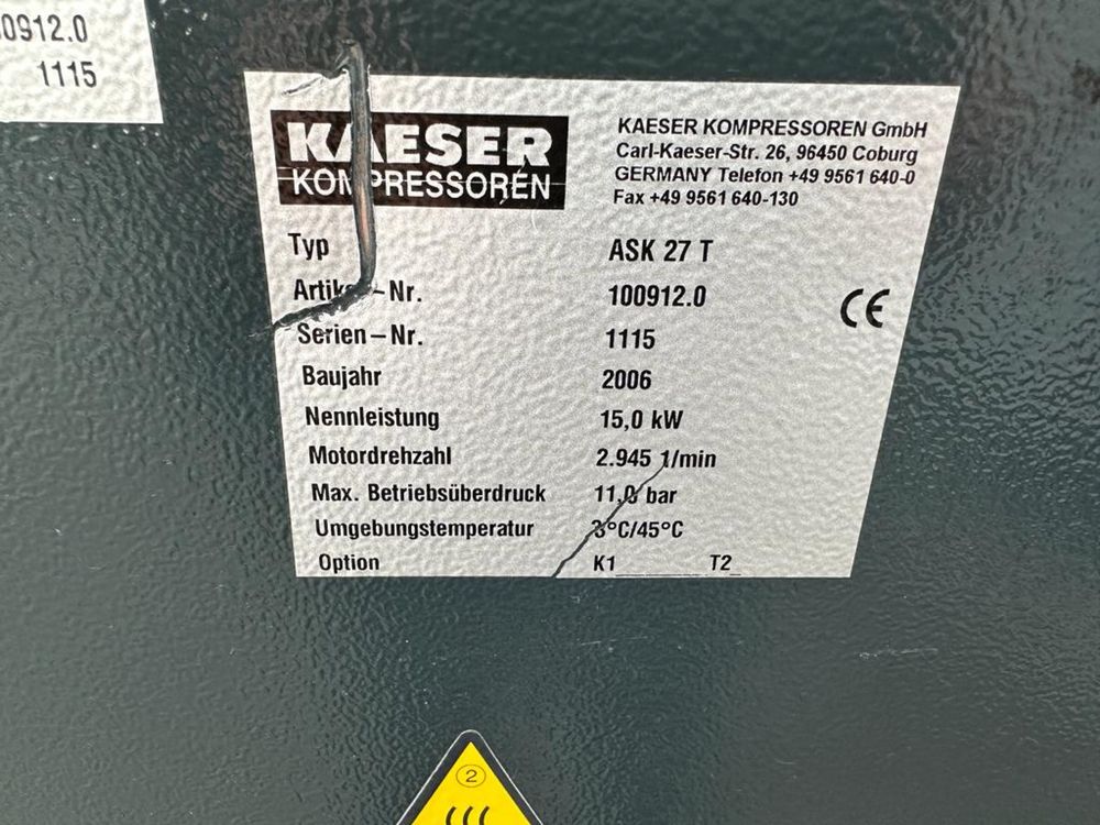 Kompresor śrubowy  KAESER ASK27T 15KW 11BR OSUSZACZ