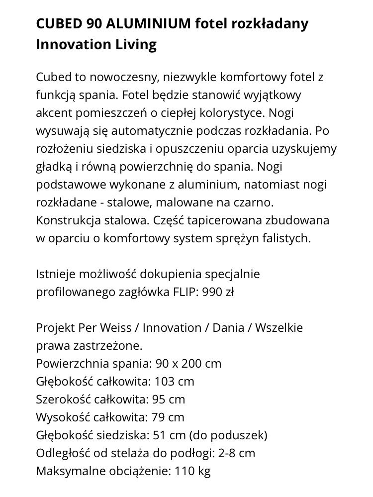 Sofa jednoosobowa rozkładana Innovation