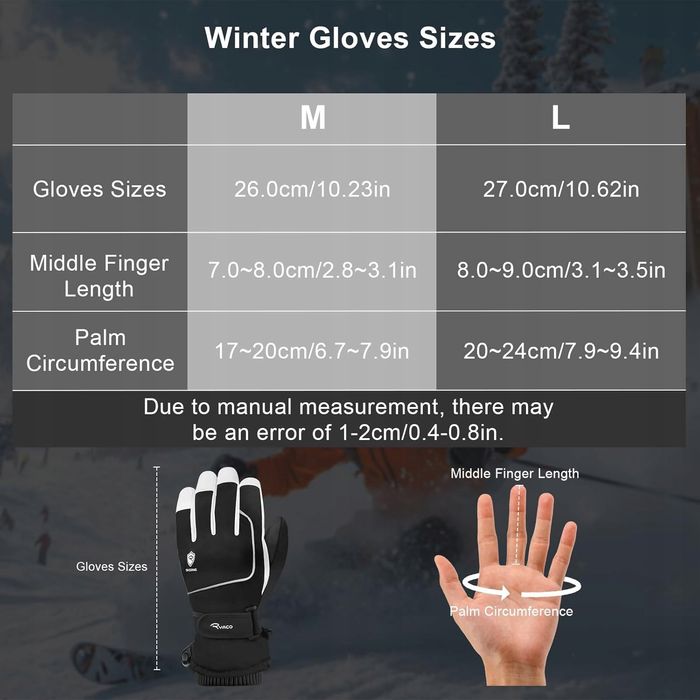 rękawice narciarskie ryaco r. m dł 26 cm ocieplana podszewka