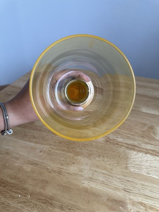 Kielichowy świecznik. Szkło + mosiądz.