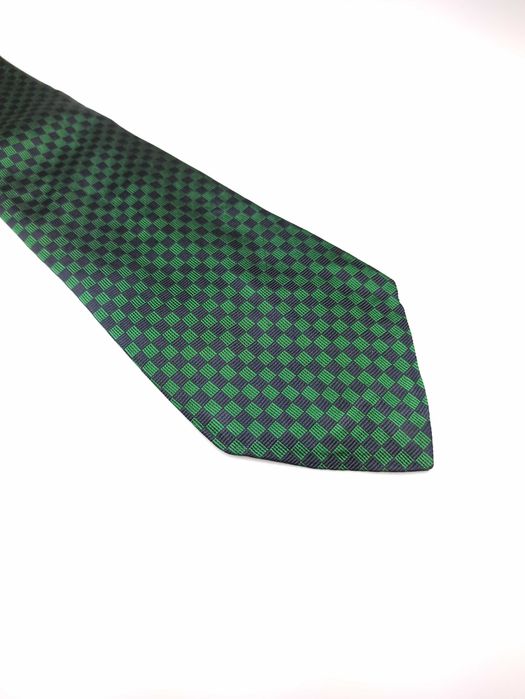 Manolo Borromeo jedwabny krawat granatowy zielony bib109