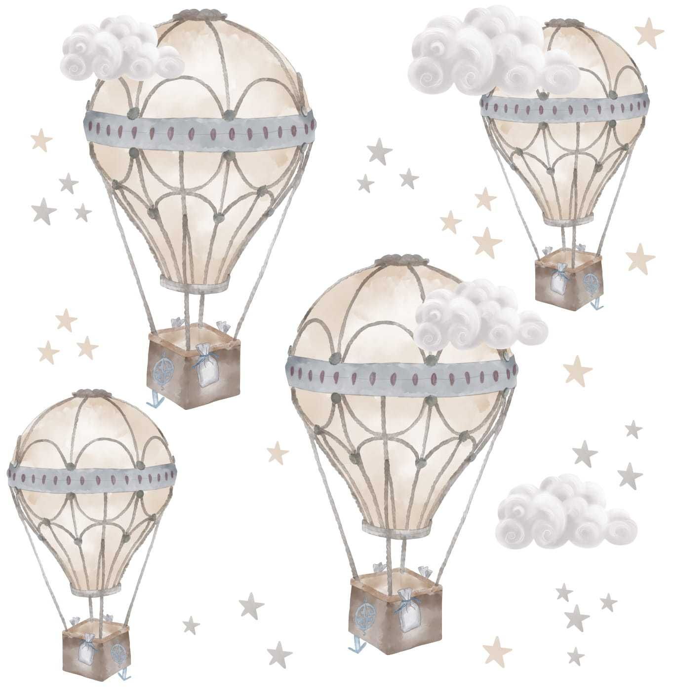 Beżowe balony i chmurki – Naklejka na ścianę do pokoju dziecka