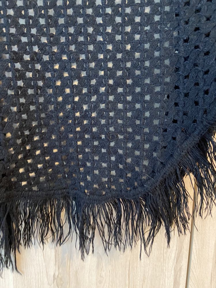 Czarna Vintage chusta szal ponczo poncho narzutka uniwersalna hadmade