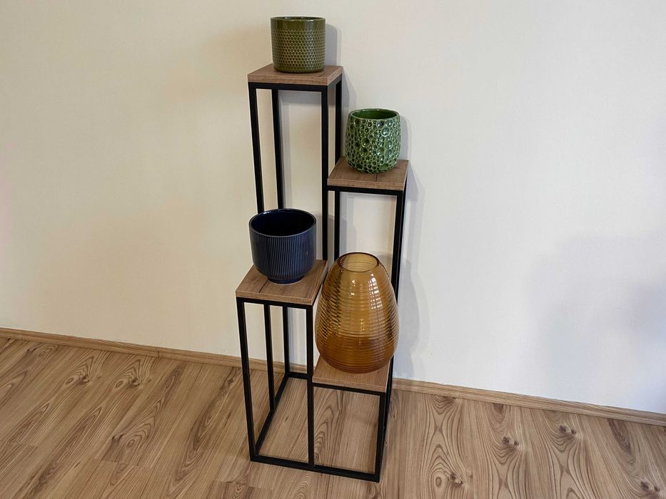 Kwietnik stojący na 4 kwiaty, dąb, duży, stojak kaskada