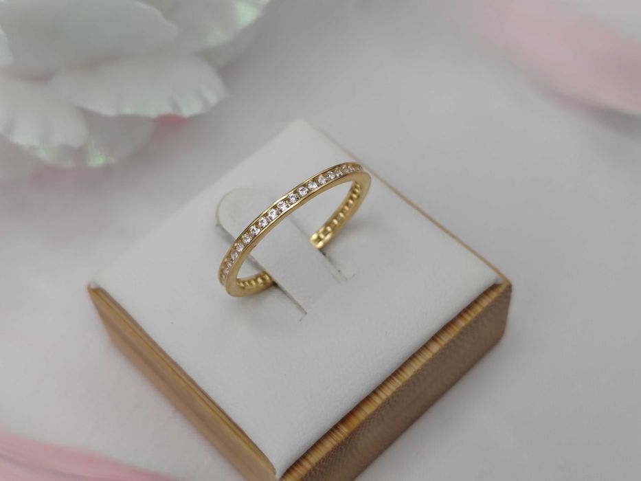 NOWY Złoty Pierścionek Obrączka Cyrkonie r17 / Złoto 585