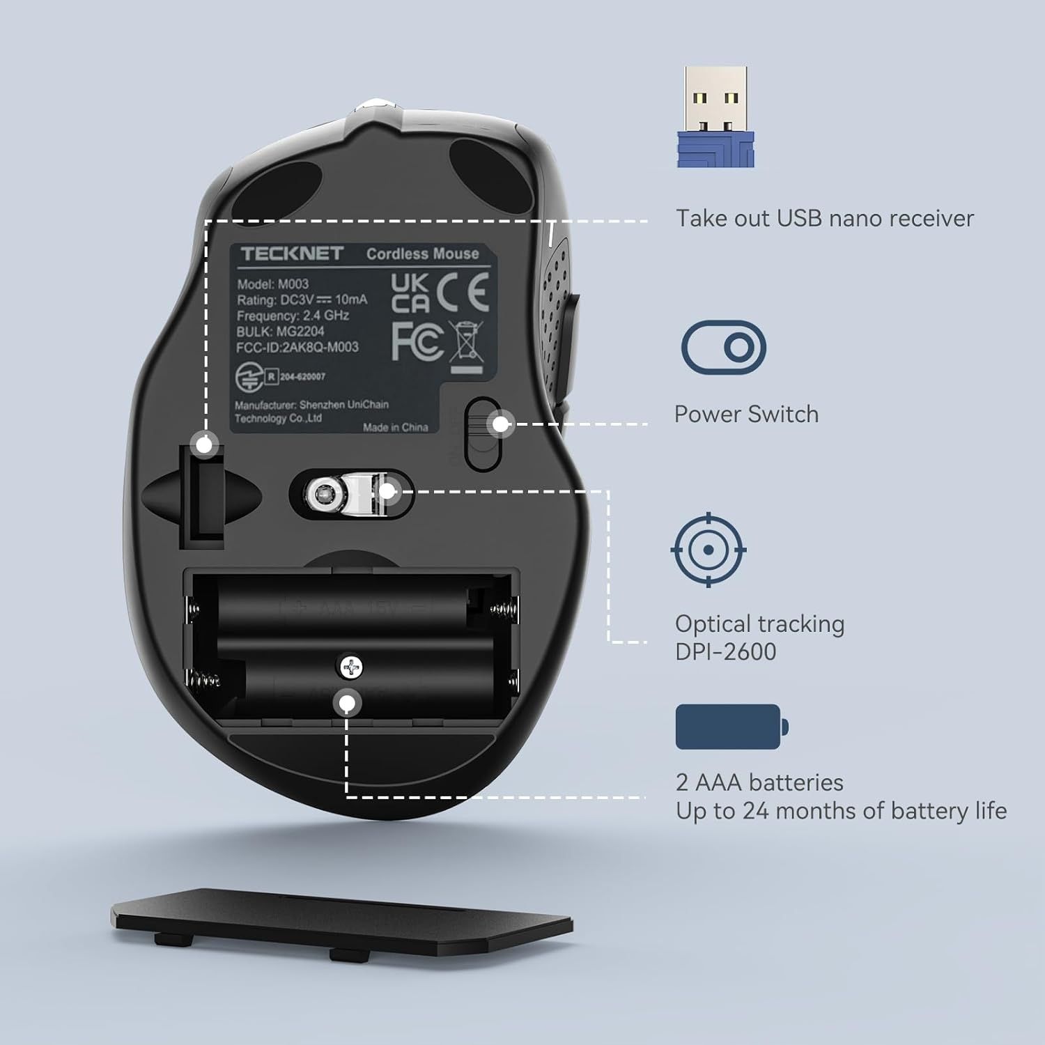 Mysz Bezprzewodowa Do Komputera 2600DPI USB 2.4Ghz Czarna
