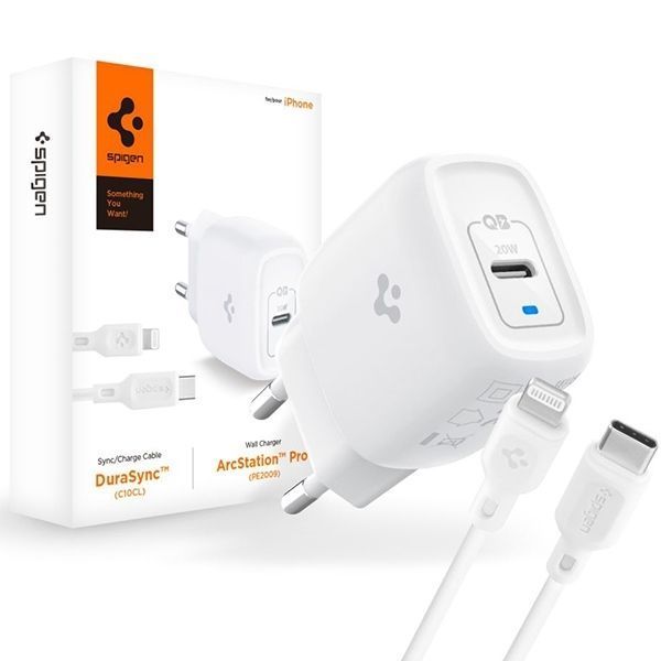 Ładowarka Spigen PD20W USB-C + Kabel Lightning 20W - Biała