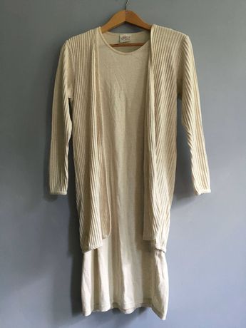 Sukienka ze sweterkiem komplet kremowa S/M
