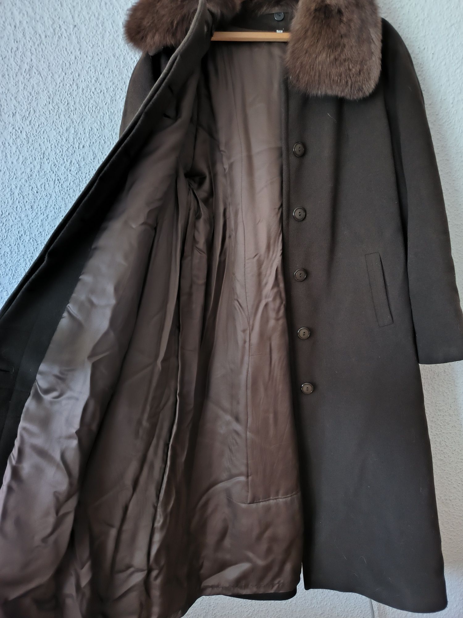 Burgos Station Piękny brązowy płaszcz Ciepły wełniany wełna Kaszmir XL
