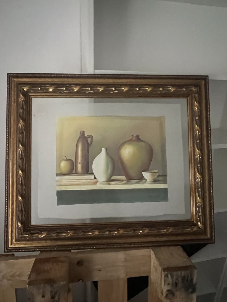 Quadros pintura a oleo em seda emoldurados