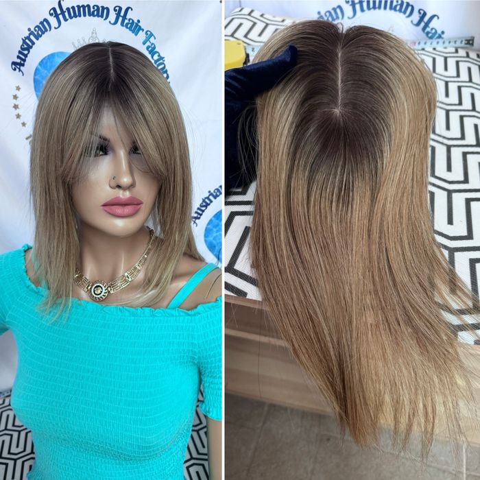 Накладка с натуральных славянских волос кожа шёлк омбре корни русый