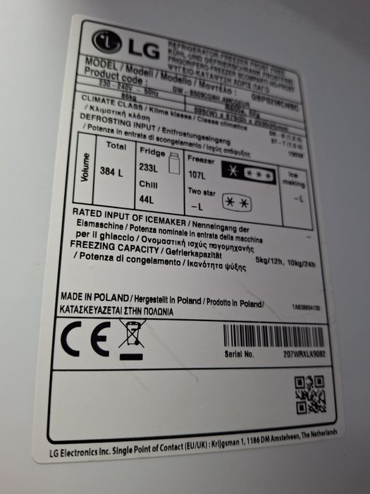 Холодильник LG modelGBP62MCNBC