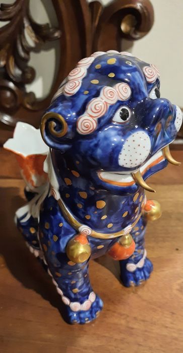 Escultura Figura Vista Alegre Cão de Foo castiçal 16cm pintura  manual