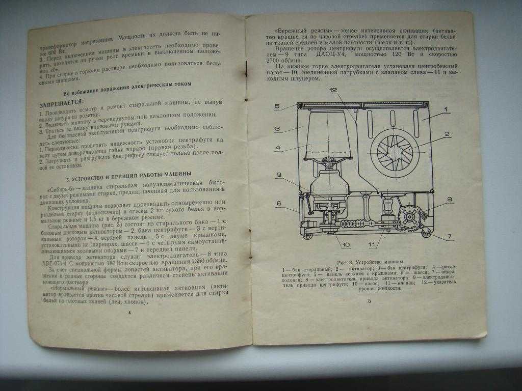 Паспорт руководство по эксплуатации к стиральной машине Сибирь- 6 СССР