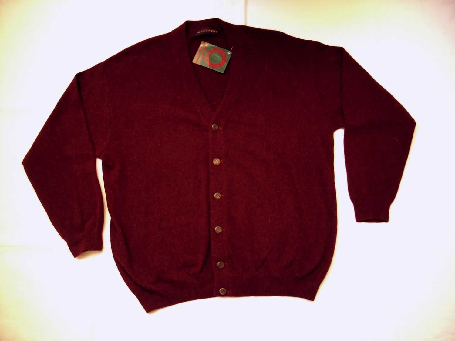 Męski sweter wełna angora bordowy Nowy L XL