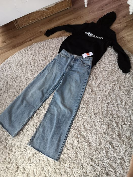 A spodnie dżinsowe z szeroką nogawką Wide Leg niebieskie
