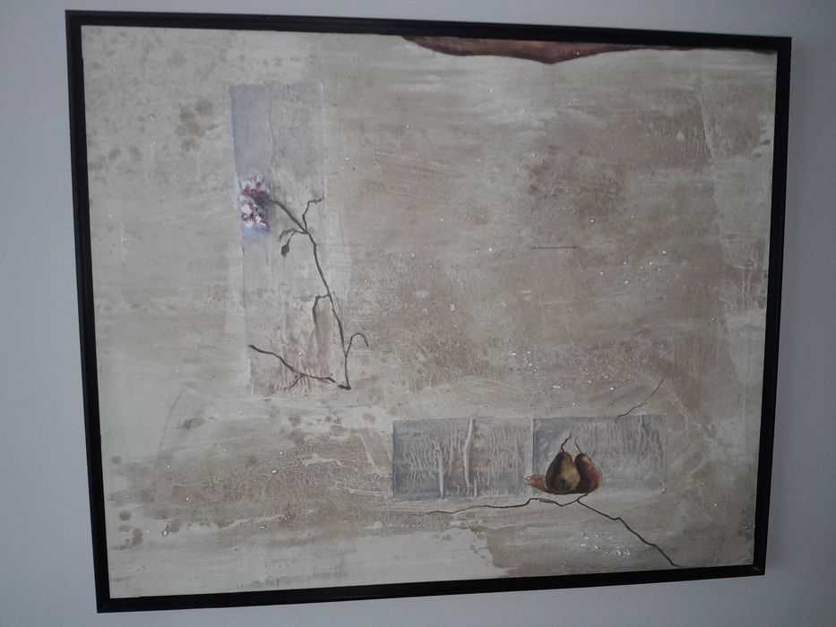 Tela com relevo motivo Flor e Peras original e unica