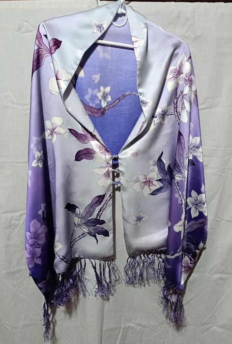 Палантин-шарф двусторонний, шёлк + кашемир 175×52