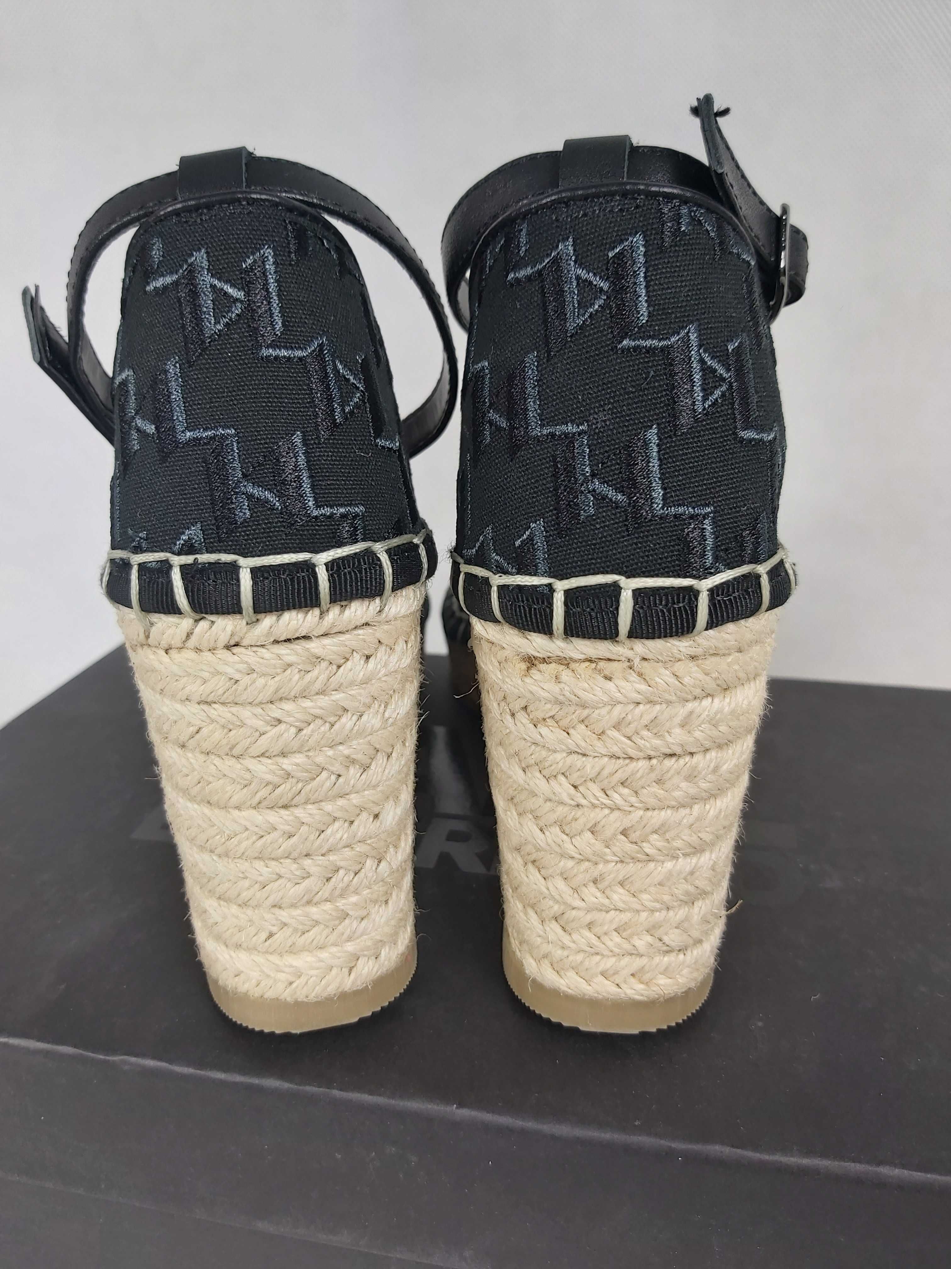 Nowe espadryle KARL LAGERFELD koturna 37 czarne sandały