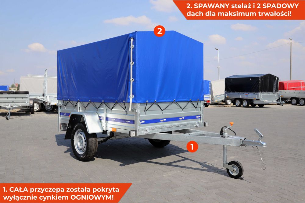 Mocna przyczepa na resorach ŻUK Suski 210 x 125 z plandeką A75S1 NOWA