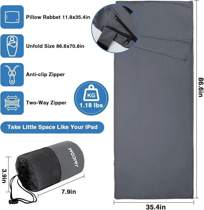 Wkładka do śpiwora, prześcieradła podróżne do śpiwora, kemping