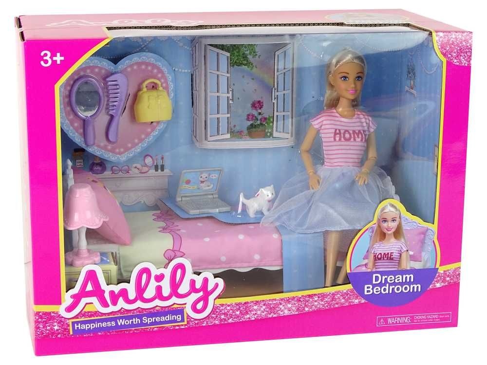Lalka Barbie Anlily w Sypialni Akcesoria Meble Dla Dzieci 3+