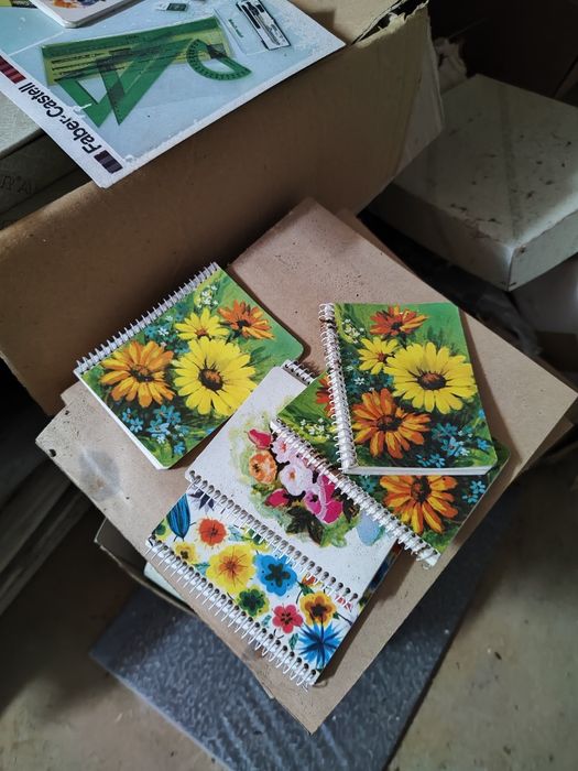 Canetas, cadernos material escolar vintage