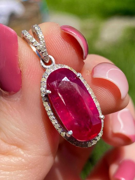 Srebrna zawieszka z naturalnym Rubinem i Diamentami!!!