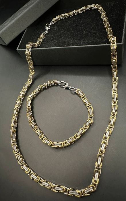 Komplet łańcuszek i bransoletka złoty królewski wzór