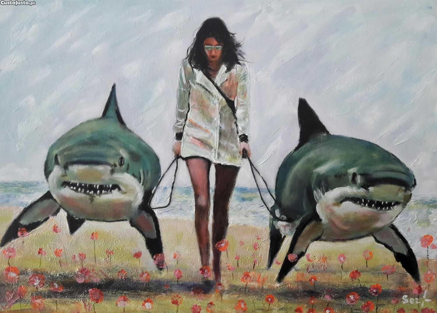 Surrealismo *Em uma caminhada* técnica mista tela 70x50cm