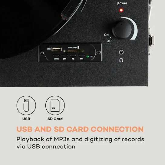 Gramofon, Bluetooth, USB, 33, 45 i 78 obr./min, czarny Sarah Ann S515