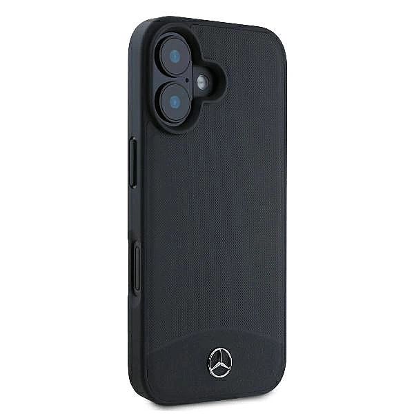 Etui Mercedes Textured And Plain Leather MagSafe na iPhone 16 - czarne